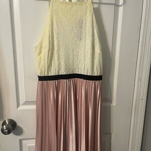 Speechless Lace and Pleated Kids Dress - Cream and Pink